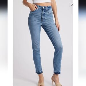 Good American Good Classic Distressed Release Hem Jeans Size 10/30 Dk Indigo EUC